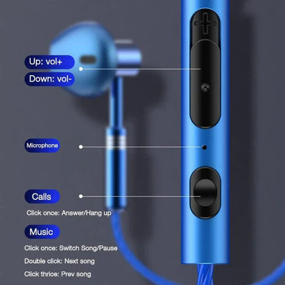 Premium 3.5mm wired sports earphones with microphone, featuring high-resolution sound, waterproof design, and convenient controls for active lifestyles.