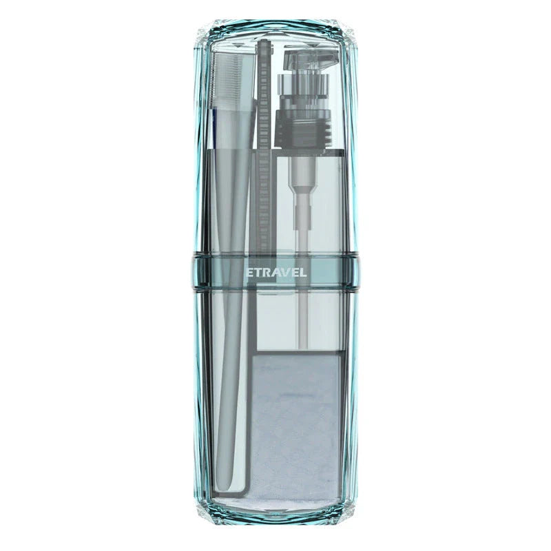 Premium Travel Toothbrush and Toiletry Organiser Set with separate compartments, leak-proof cups, and accessories