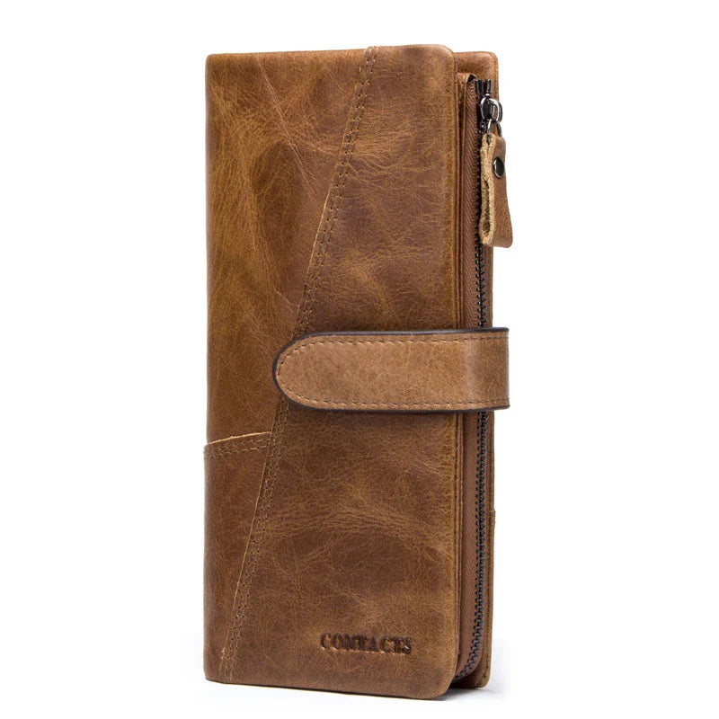 Premium genuine leather wallet with intricate stitching detail, designed for organised and stylish everyday carry