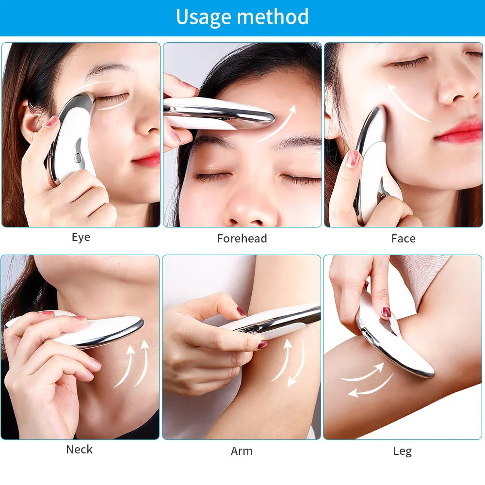 Electric Guasha Face and Neck Vibration Massager with Micro-Current Ion Technology for Skin Rejuvenation