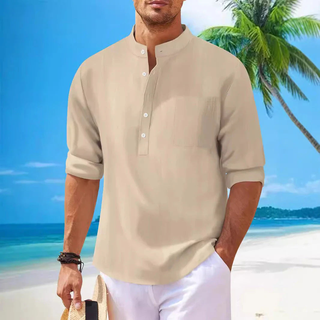 Men's premium British cotton and linen long sleeve shirt in a range of classic colours and sizes