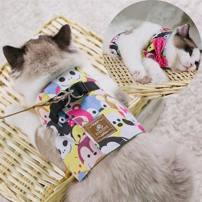 Premium cat harness with adjustable straps and leash for outdoor adventures, featuring a sophisticated gentleman's style design.