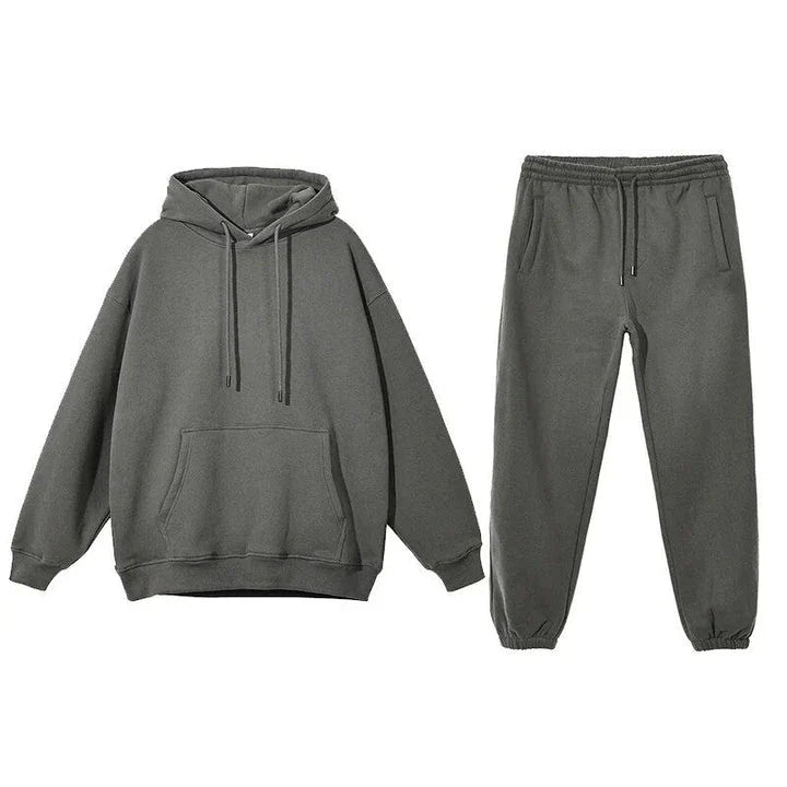 Cosy fleece hoodie and jogger set in light pink, grey, and navy blue colours for ultimate comfort and style