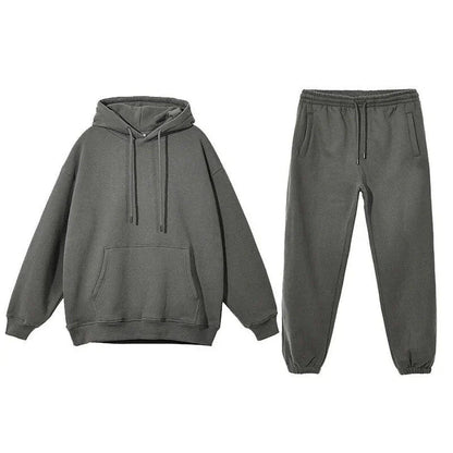 Cosy fleece hoodie and jogger set in light pink, grey, and navy blue colours for ultimate comfort and style