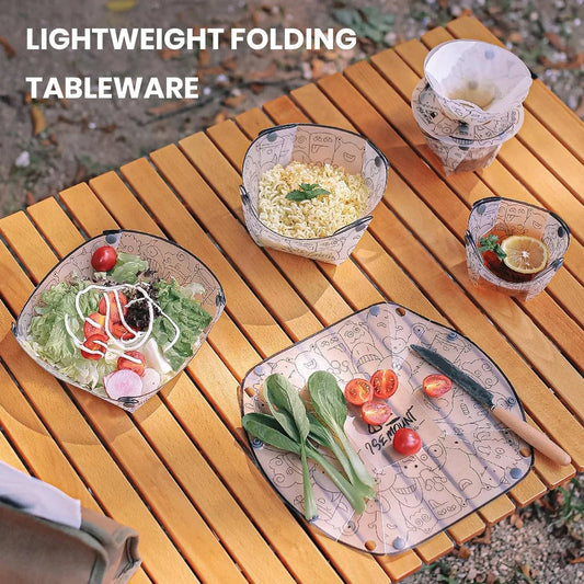 Versatile camping flatware set with bowl, cup, plate, and coffee drip filter made of durable PP material for outdoor dining