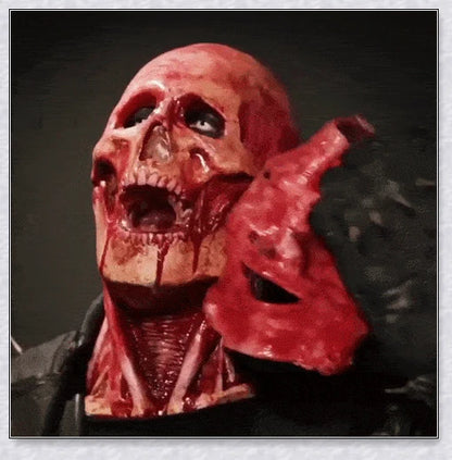 Terrifyingly lifelike horror mask with two removable layers, articulated jaw, and breathable design for a comfortable Halloween costume