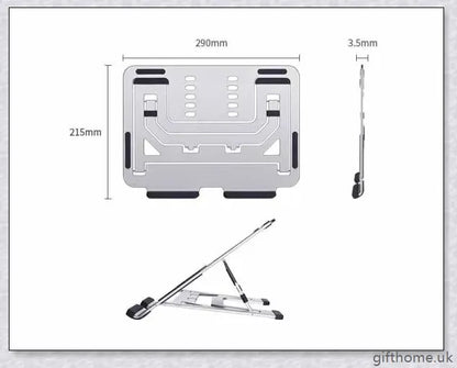 Adjustable aluminium laptop desk holder with cooling support and silicone anti-skid pads for secure placement
