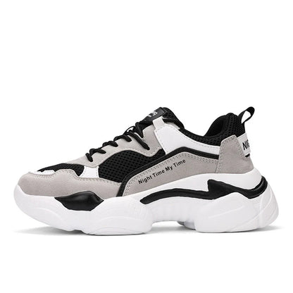 Stylish white platform casual shoes for women, featuring a round toe, thick heel, and comfortable, supportive design.