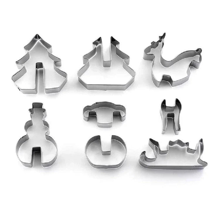 Premium stainless steel cookie cutters set with 8 versatile shapes for baking Christmas cookies, birthday treats, and more