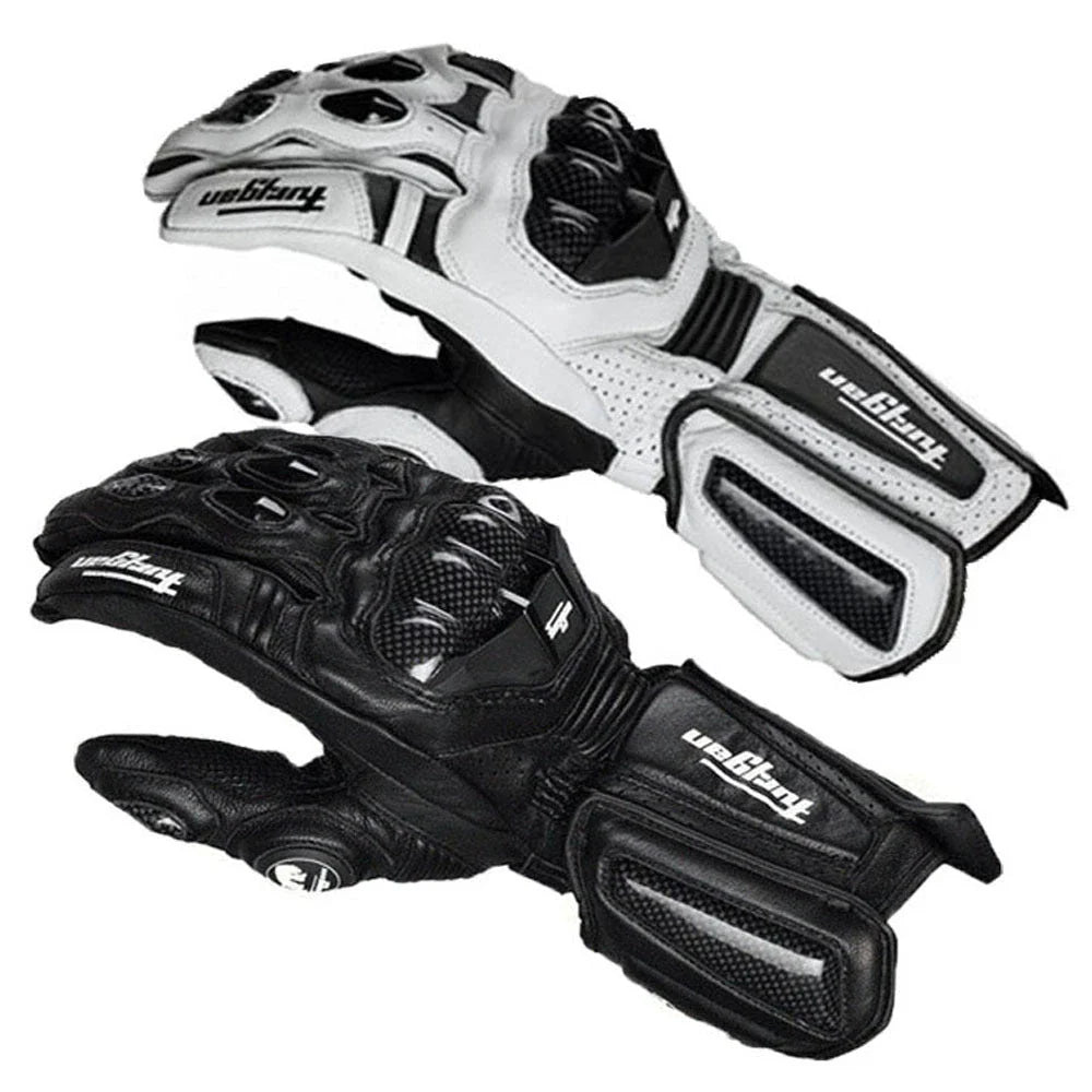 Premium motorcycle gloves made of leather and reinforced with carbon fibre for enhanced protection and breathability