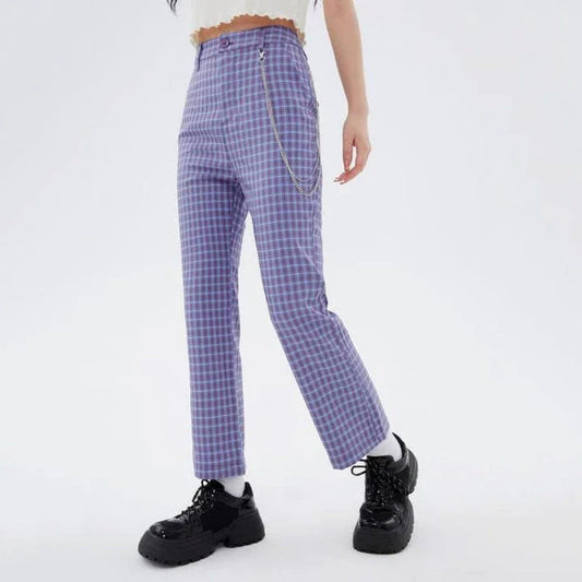 Elegant Autumn High-Waist Flared Trousers in Dark Purple with geometric pattern design