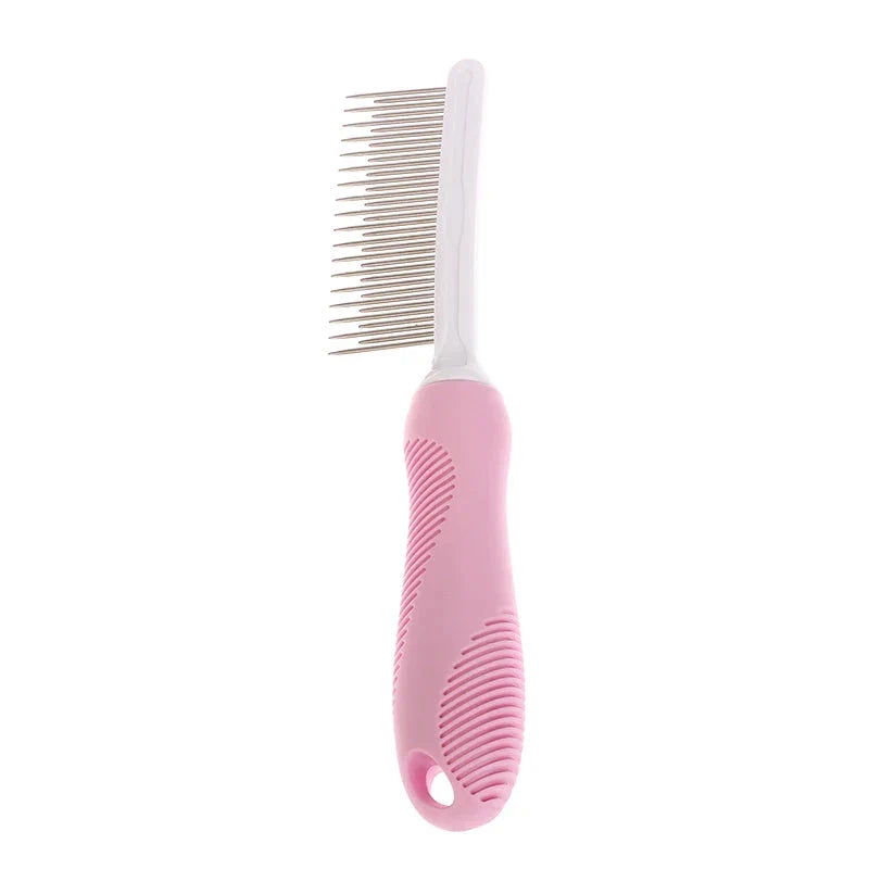 Premium pet grooming comb with dual-pronged stainless steel teeth for deep, gentle fur and debris removal