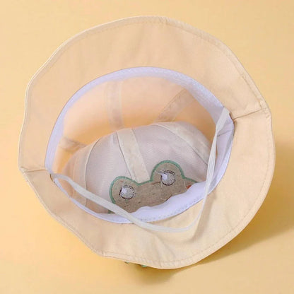 Charming frog-themed baby sun hat made from soft, breathable cotton with UPF 50+ sun protection