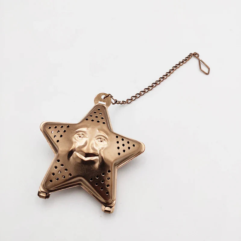 Adjustable stainless steel star-shaped tea infuser for brewing loose leaf tea with hanging mechanism