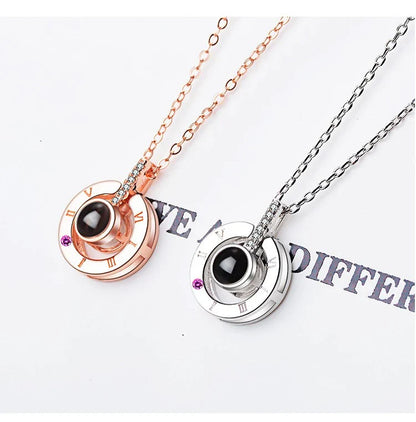 Elegant 925 Sterling Silver clavicle chain with 100 languages 'I love you' inscription and delicate geometric design