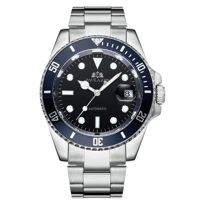 Elegant automatic watch with luminous hands and indices, showcasing British watchmaking excellence