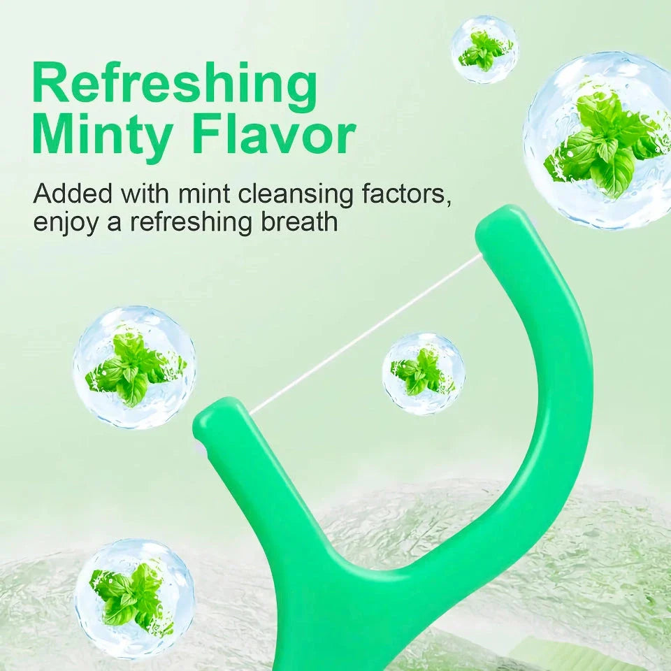 Premium mint-infused dental floss sticks for thorough interdental cleaning and fresh breath on the go