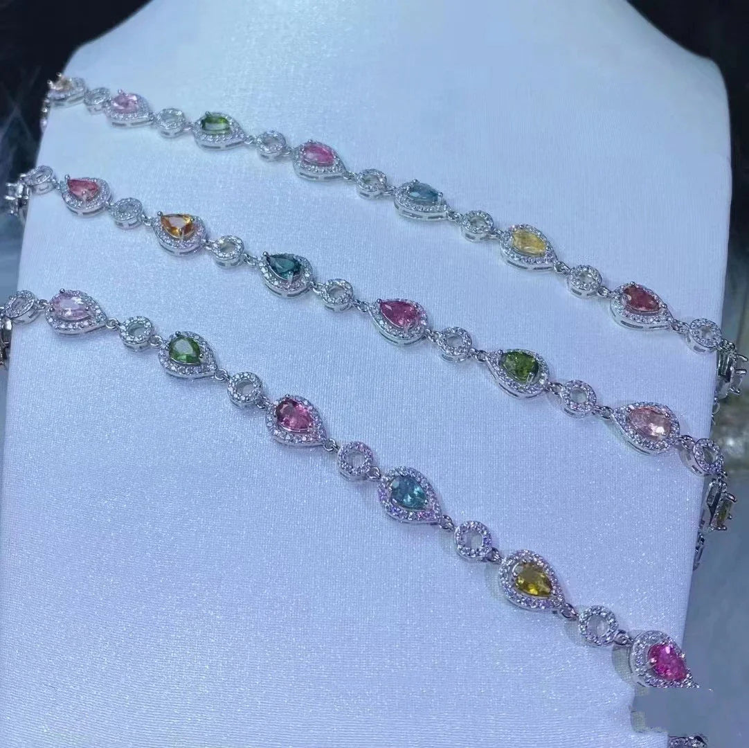 Premium natural tourmaline bracelet with candy-coloured accents and a geometric design