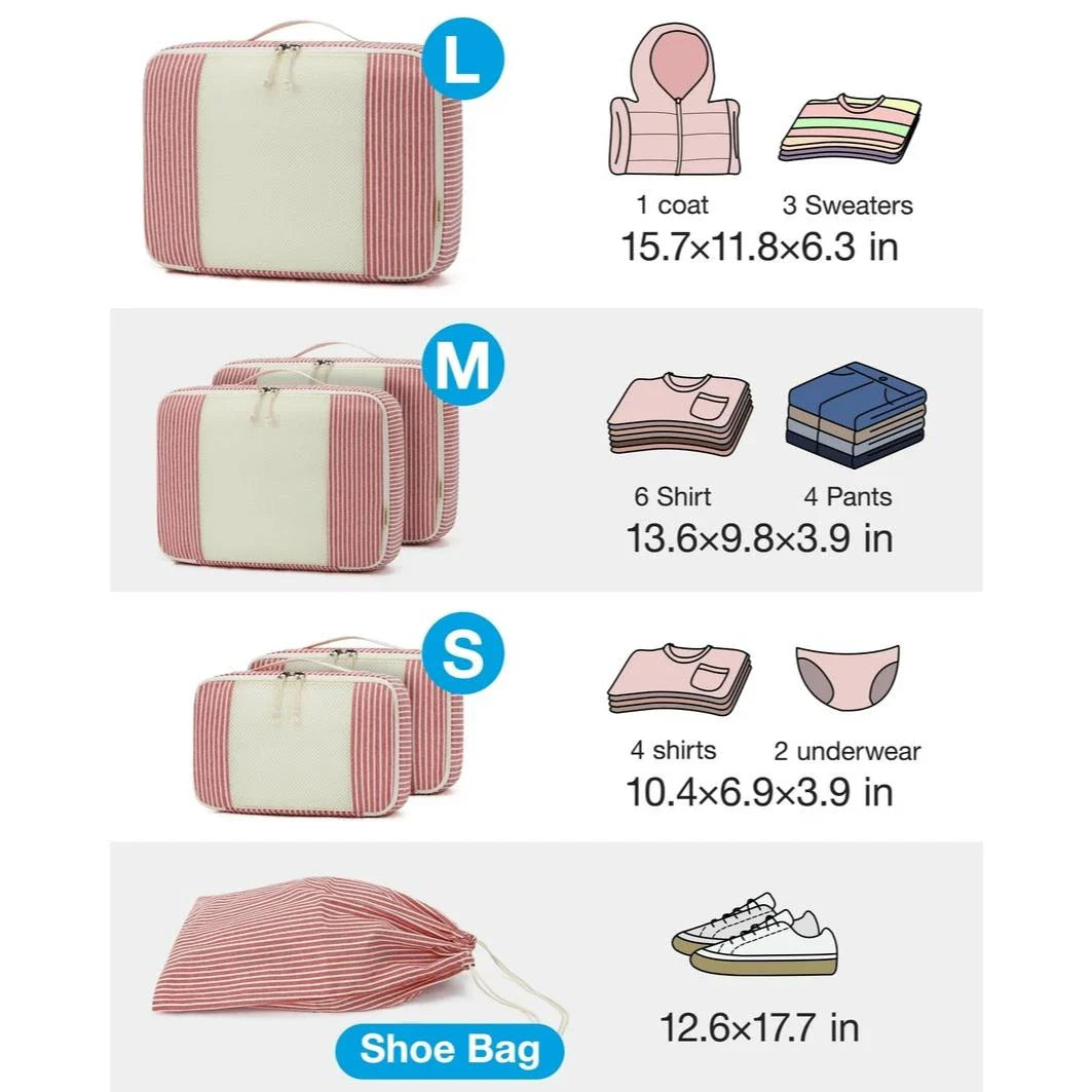 Eco-Friendly Foldable Travel Packing Cubes in Red, 6-Piece Set for Organised Packing