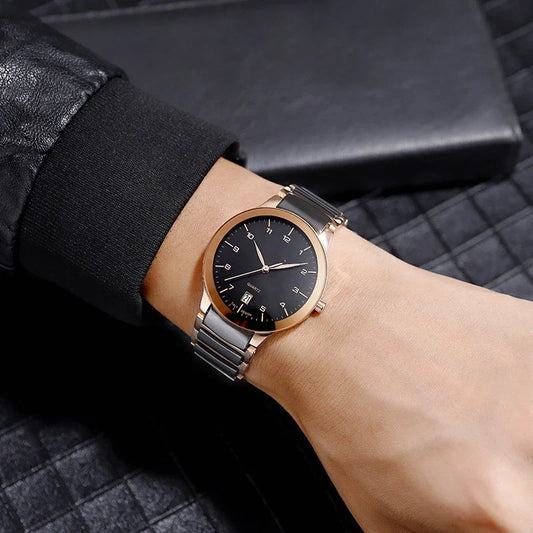 Trendha Digital Scale and Classic Ceramic Watch with Calendar in Rose Gold, Silver, and Rose Gold Classic Colours