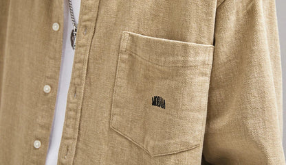 Stylish retro loose fit shirt for men in various colours, including grey, apricot, beige, and navy blue