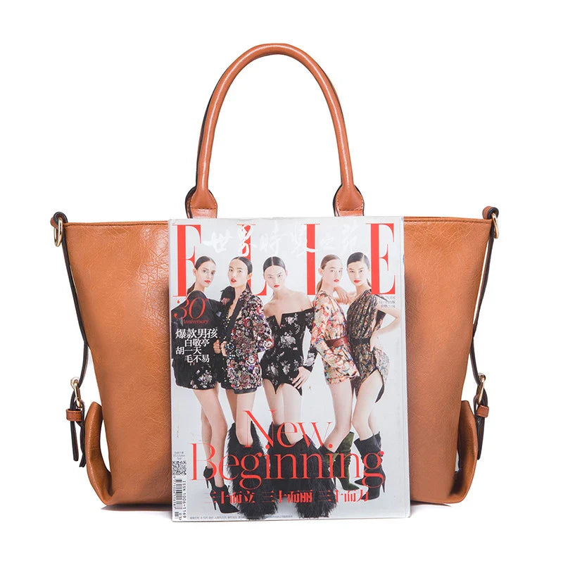 Premium leather shoulder bag in various colours, featuring a spacious yet sleek design for the modern British woman