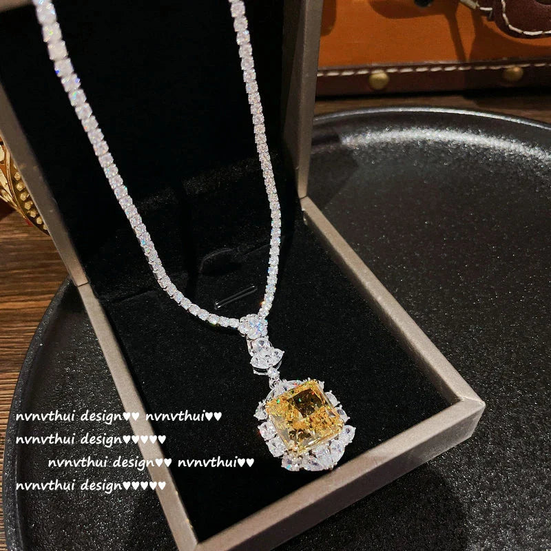 925 Sterling Silver Goose Yellow Gemstone Flower Ring with High-Carbon Diamond Accents