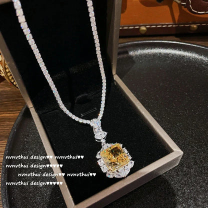 925 Sterling Silver Goose Yellow Gemstone Flower Ring with High-Carbon Diamond Accents