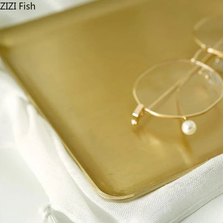 Elegant brushed metal rectangular storage tray with a premium finish and versatile design