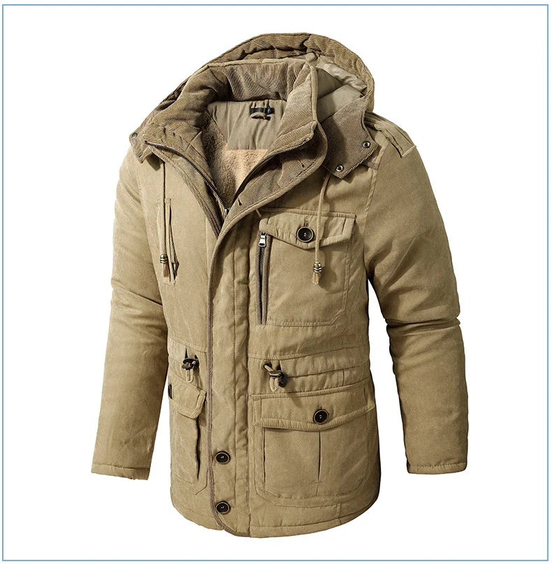 A premium fleece-lined and cotton-padded winter coat for plus-size men, available in a range of classic colours.