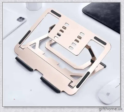 Adjustable aluminium laptop desk holder with cooling support and silicone anti-skid pads for secure placement