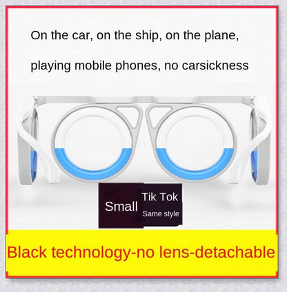 Anti-Motion Sickness Glasses with Boarding Ring technology for relief from nausea, dizziness, and vertigo during travel by car, boat, or plane