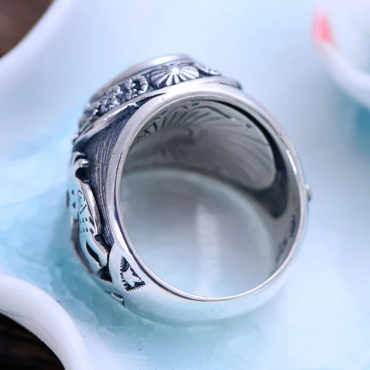 925 sterling silver personalized totem signet ring with blue crystal, a unique and captivating accessory for men