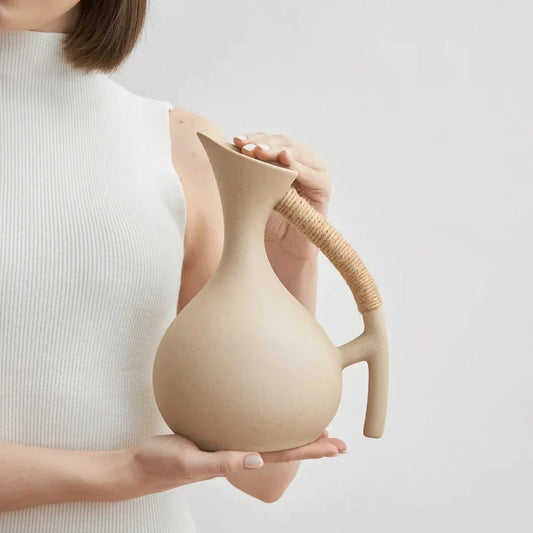Elegant 1.3L ceramic pitcher in white, grey, and blue colours suitable for hot and cold beverages