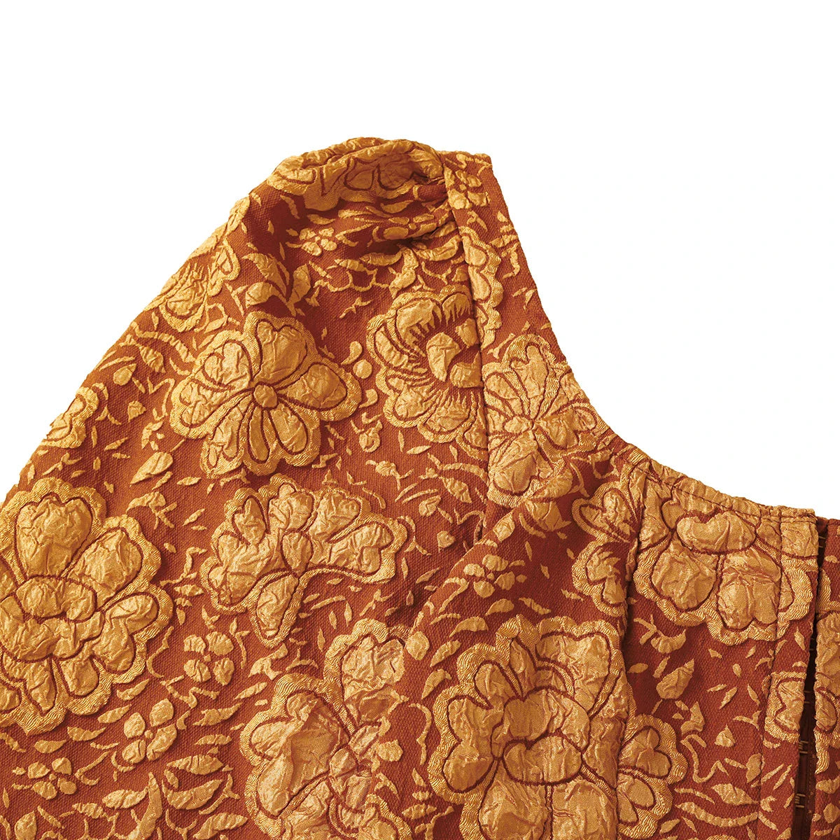 Embroidered long-sleeve tank top in brown, with square neckline and bubble sleeves