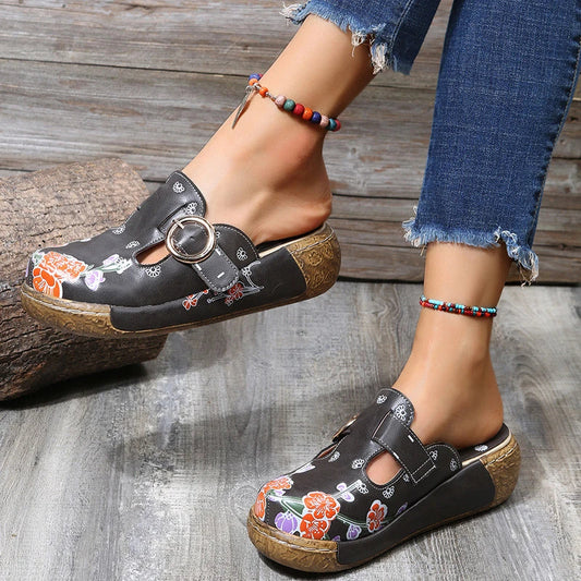 Elegant plum blossom totem pattern sandals and slippers in various vibrant colours