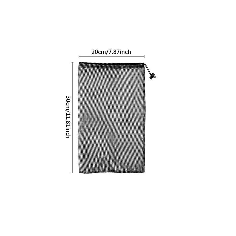 Multipurpose nylon mesh drawstring storage bag in two sizes for organising sports gear, laundry, and more