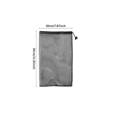 Multipurpose nylon mesh drawstring storage bag in two sizes for organising sports gear, laundry, and more