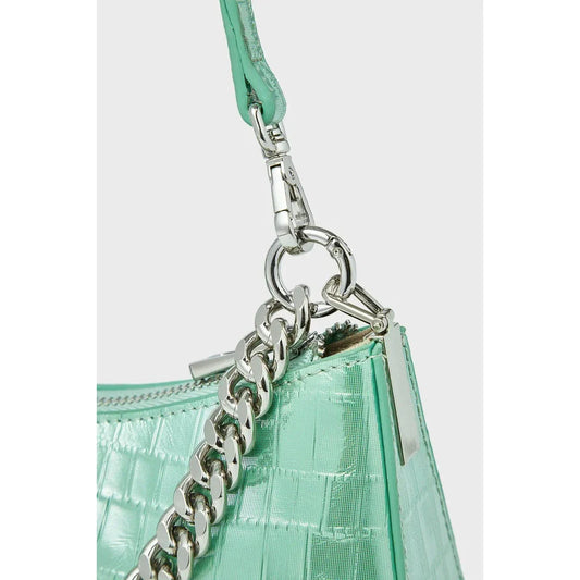 Luxurious alligator-embossed leather shoulder bag with chain accent and stylish lock embellishment