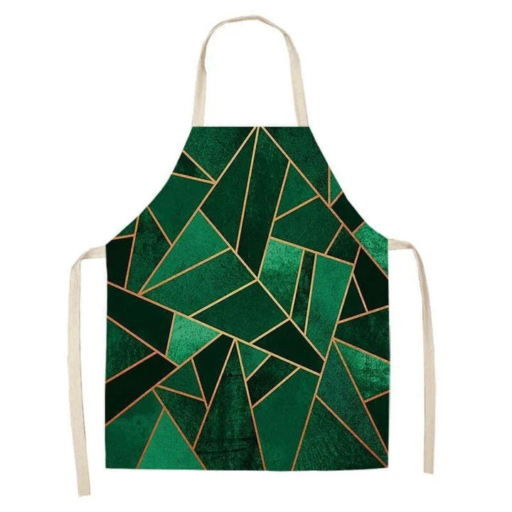 Geometric printed kitchen apron in a stylish design for discerning home chefs in the UK
