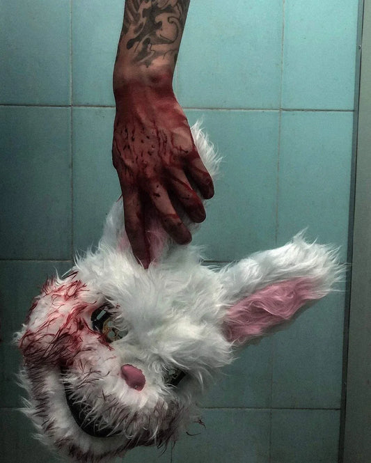 Terrifying Rabbit Mask: Bloody Plush Horror Costume Accessory for Halloween Parties and Events