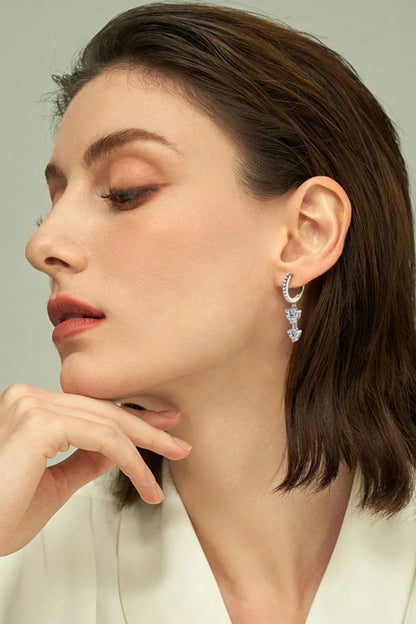 Elegant Moissanite Drop Earrings in Refined Sterling Silver with Platinum and 18k Gold Plating
