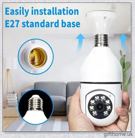 5G Wi-Fi smart home surveillance bulb camera with 360-degree coverage, night vision, and remote monitoring capabilities