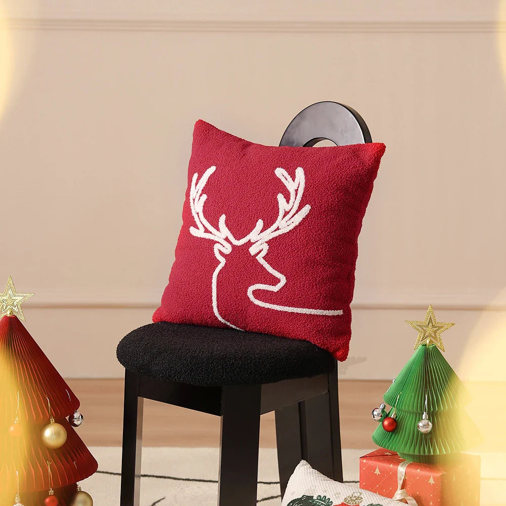 Cosy Christmas snowflake pillow cover with premium polyester fibre and embroidered snow mountain design