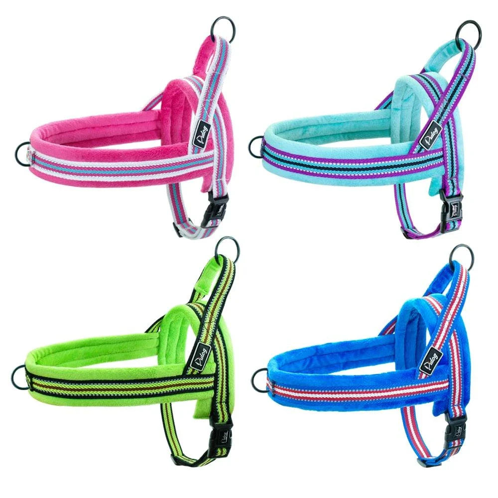 Adjustable reflective dog harness with padded interior for comfort and safety