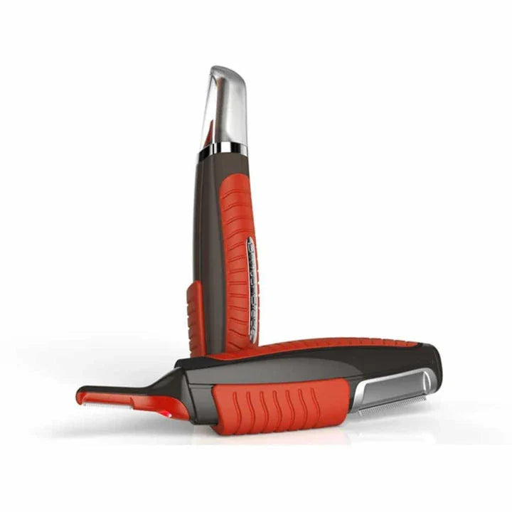 Cordless Multifunctional Hair Grooming Trimmer with four interchangeable trim heads, LED light, and durable ABS plastic and stainless steel construction
