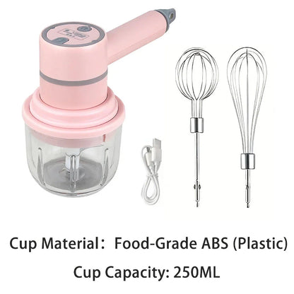 Versatile 3-in-1 Wireless Egg Beater and Garlic Chopper - Powerful 20W Motor, 3 Speed Settings, Rechargeable Design