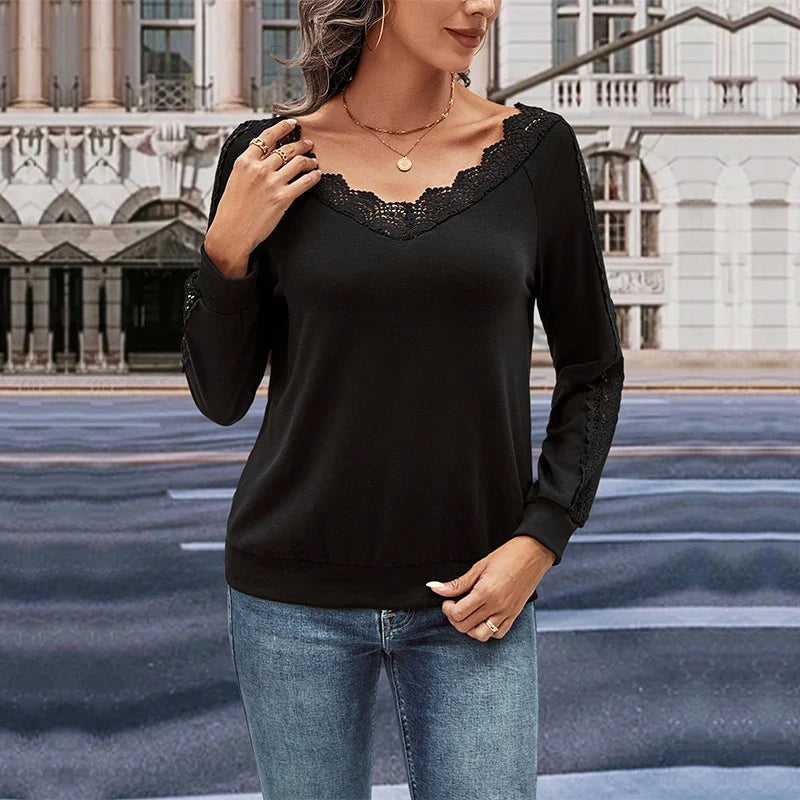 Elegant polyester lace blouse for women in dark green, black, and dark grey colours