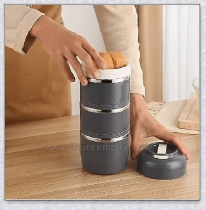 Insulated Hot Food Thermos Lunchbox Tower with multi-layer design and choice of green, pink, blue, or gray colour