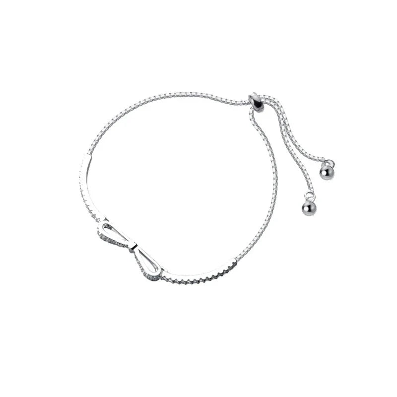 Elegant 925 sterling silver bow bracelet with minimalist design for stylish women